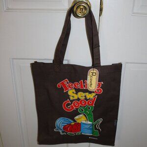 Vintage Pacesetter Canvas Tote Bag - "Feeling Sew Good" - Brown Primary Colors